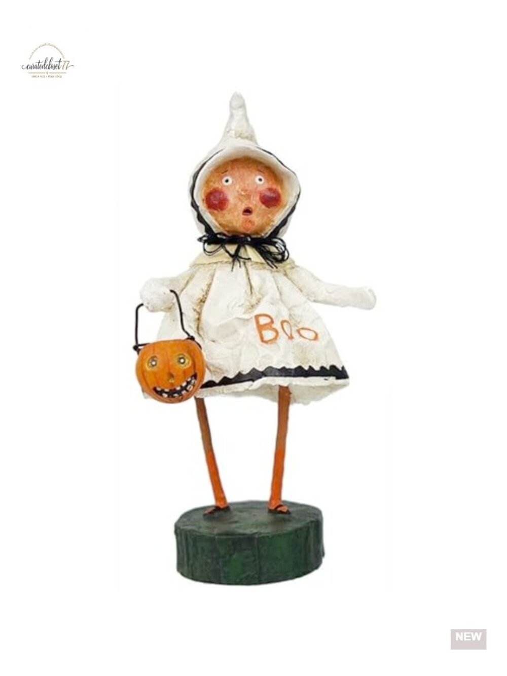 Lori Mitchell Small Little Boo Halloween Figurine Ghost with Jack-O-Lantern